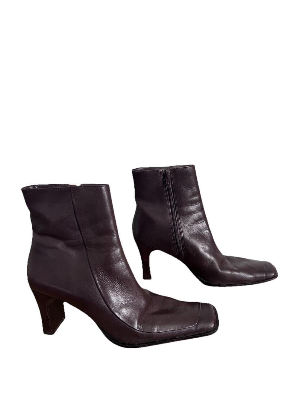 Vintage 90’s Diba Women’s Chocolate Brown Leather Square Toed Zippered Booties 8